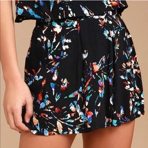 Lulu’s Black Floral Watercolor High Waist Pull On Shorts